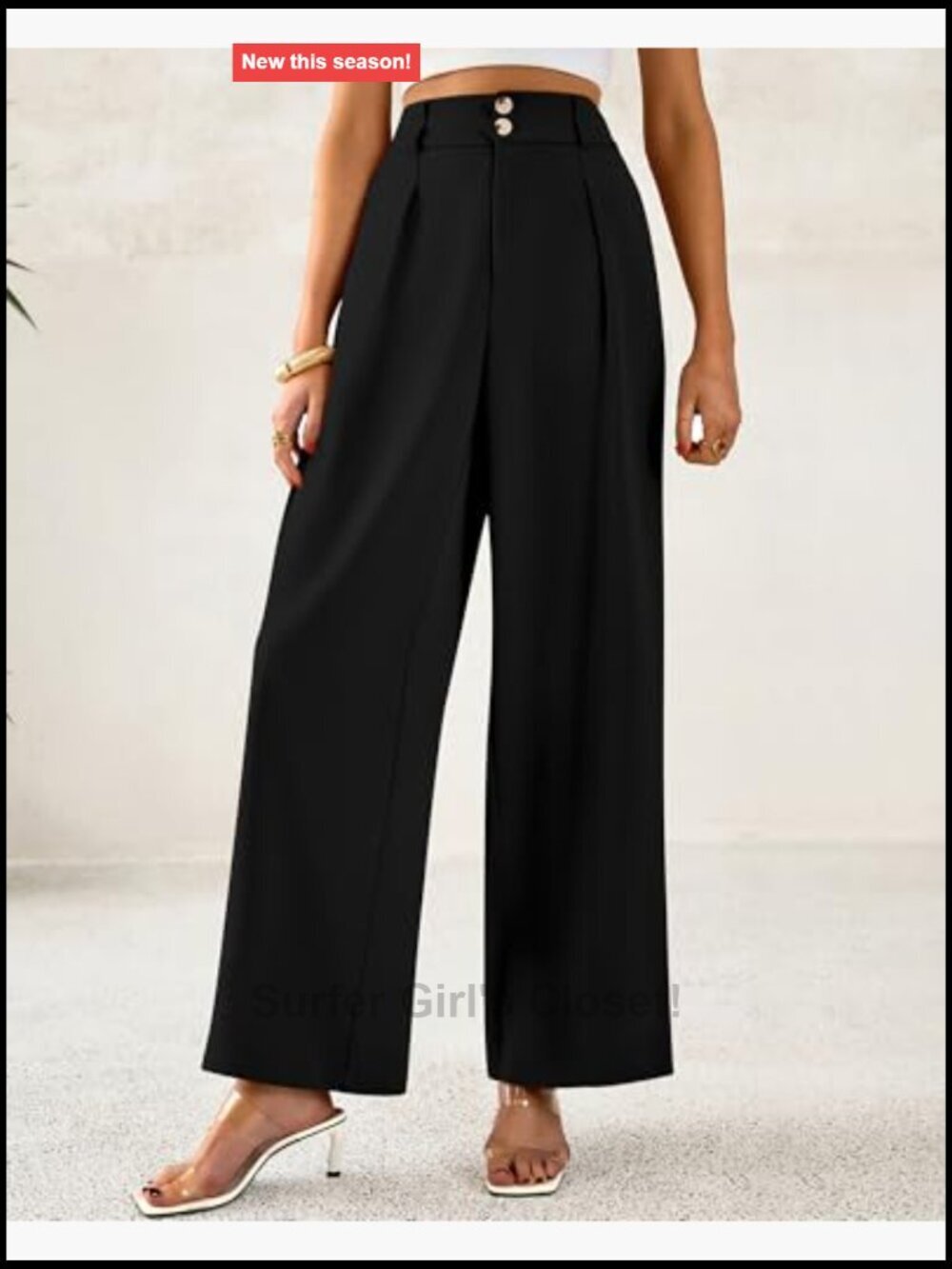 Wide Leg Dress Pants High Waisted Button Pleated Business Casual Trousers - Picture 6 of 7